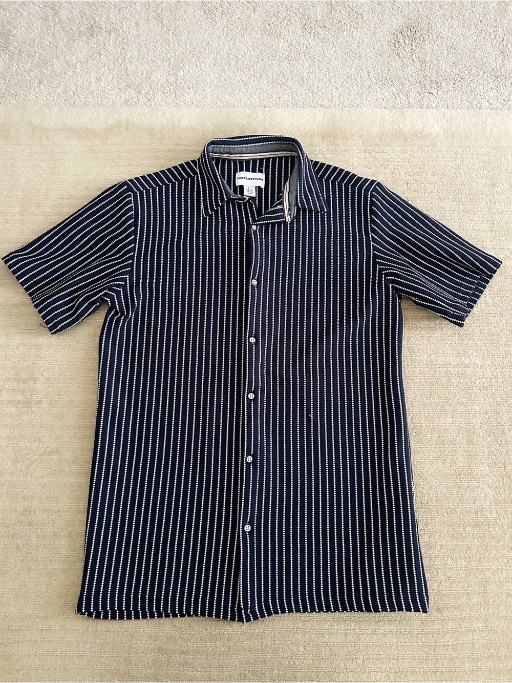Distortion Slim Fit Navy Stripe Short Sleeve Shirt